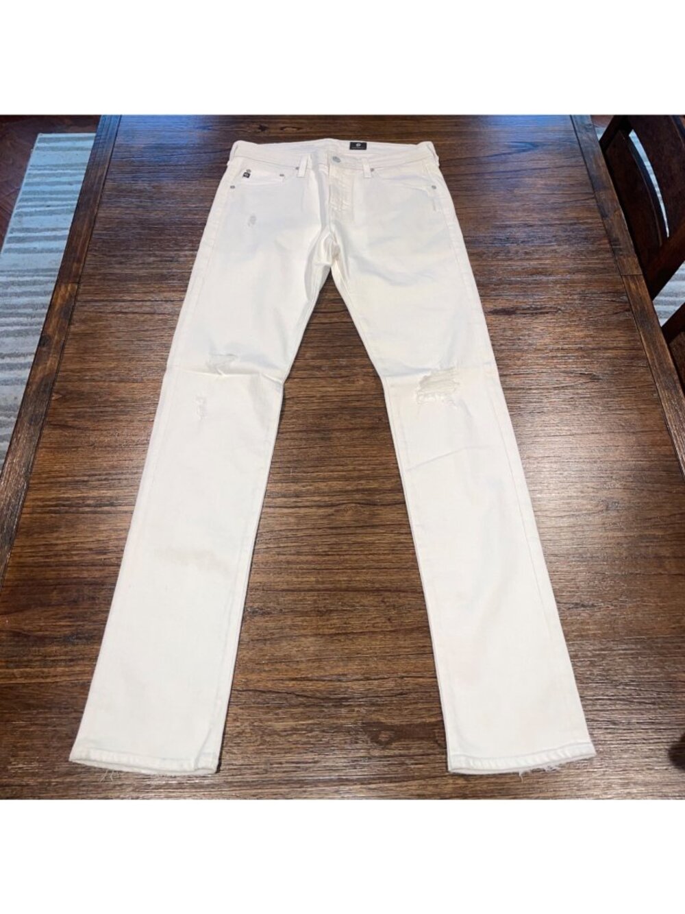 AG Nomad Modern Slim Jean 32x35 White Distressed Ripped Denim Stretch Neutral